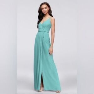 David's Bridal Double-Strap Long Georgette Bridesmaid Wrap Dress